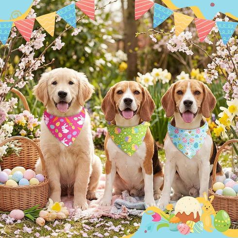 100 Set 25 (25.6 17.7 17.7) Abbylike Pcs Easter Dog Bandanas Bulk Bunny Egg Carrot Bandanas for Dogs Triangle Kerchief
