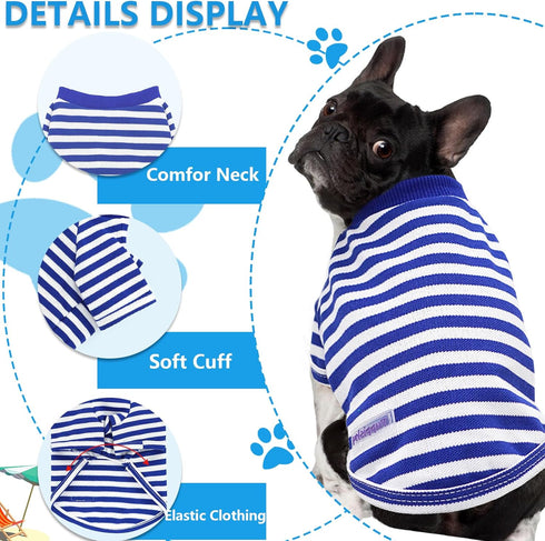 2 Pieces Stripe Dog Clothes for Small Dogs, Cute Soft Summer Dog Shirt, Breathable Chihuahua Cat Clothes, Blue, XX-Large