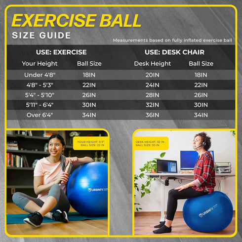URBNFit Exercise Ball - Yoga Ball for Workout Pregnancy Stability - AntiBurst Swiss Balance Ball w/ Pump - Fitness Ball