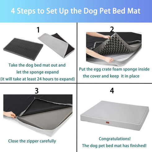 Dog Bed Mats for Medium Dogs, Orthopedic Pet Bed, Thick Egg Foam Crate, Removable Washable Cover, Non-Slip Bottom