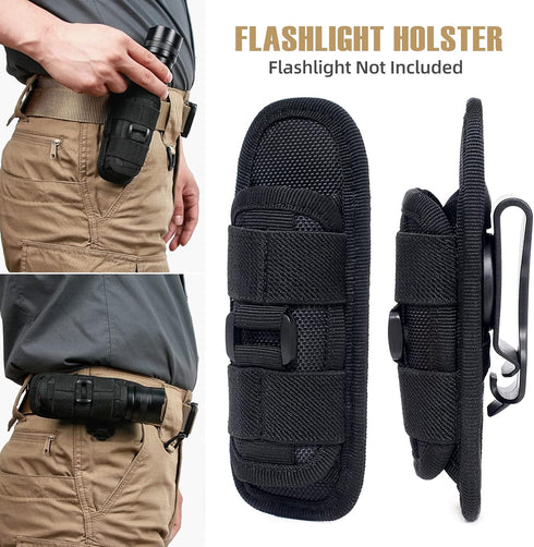 LIVANS Tactical Flashlight Pouch Holster - Rotatable Flashlight Holder Belt Clip with 360 Degree Carabiner Reel Clip