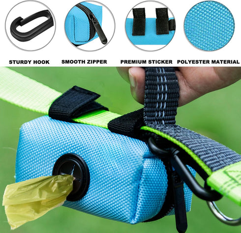(2 Pack) 80 Dog Poop Bag Holder for Leash Attachment with Bags- Waterproof Dispenser with Carabiner, Hands-Free Design