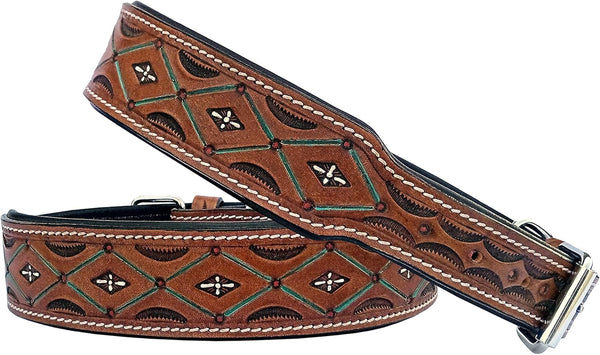 Heavy Duty Padded Western Style Leather Dog Collar for Puppies and Big Dogs 10AB121-S