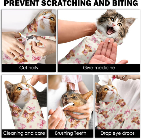 27.6"Cat (6-10 lbs) Grooming Wrap, Self Adhesive Cat Wrap for Cutting Nail, Anti-Escape Calming Cat Swaddle Wrap