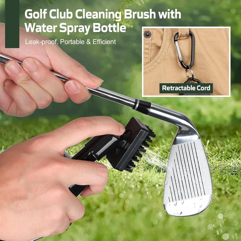 Golf Club Cleaner Brush - Groove Cleaning Tool with Towel and Retractable Lock Clip for Golf Bag