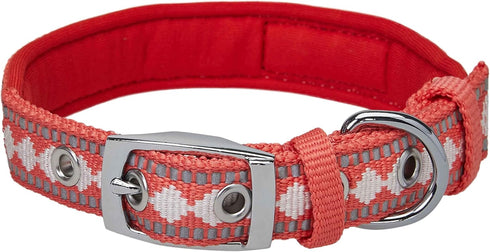 Blueberry Pet Reflective Jacquard Dog Collar - Soft & Adjustable Safety Collar - Coral, Neck 17-20.5"