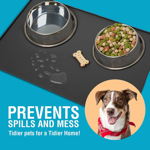 Waterproof Raised Edge BPA Free Silicone Pet Feeding Mat, 23x15, Dishwasher Safe for Cats & Dogs