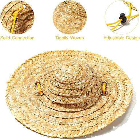 Popetpop Adjustable Pet Straw Hat, Sun Protection for Small Dogs and Cats, Garden Beach Cap (Khaki, Size S)