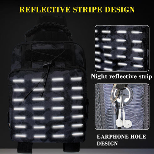 Fishing Tackle Bag with Rod Holders, Multifunctional Sling Backpack with Earphone Hole, Weatherproof for Outdoors