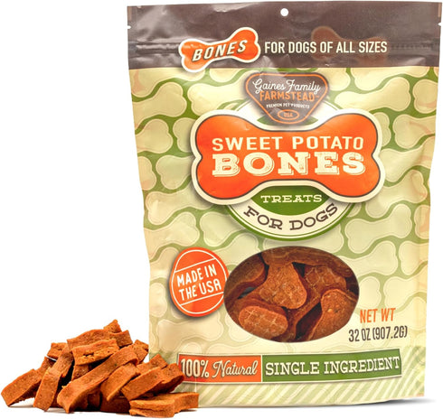 Gaines Family Farmstead Sweet Potato Dog Bones - All-Natural, Grain Free Dog Treats, 2 Pound Bag