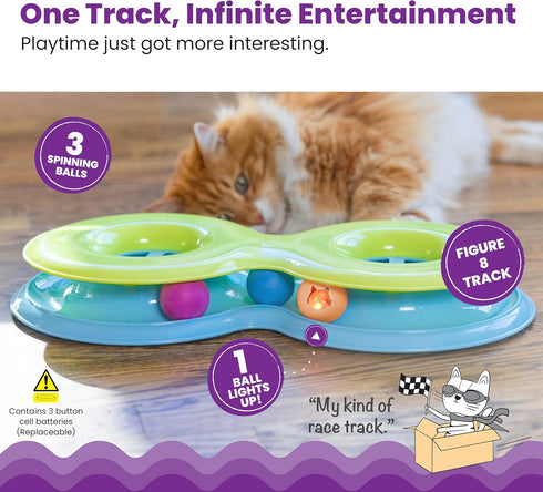 Figure-8 Catstages Infinity Ball Track for Cats with Two Balls, Including One Light-Up Ball, Shaped Cat Ball Track