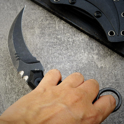 GTK691 Fixed Blade Knife - D2 Steel Blade with Nylon Fiberglass Handle & Kydex Sheath (Black)
