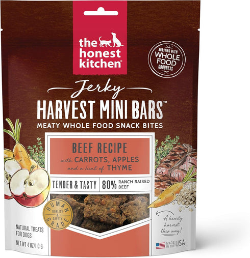 The Honest Kitchen Jerky Harvest Mini Bars: Beef Recipe with Carrots & Apples, 4 oz Bag