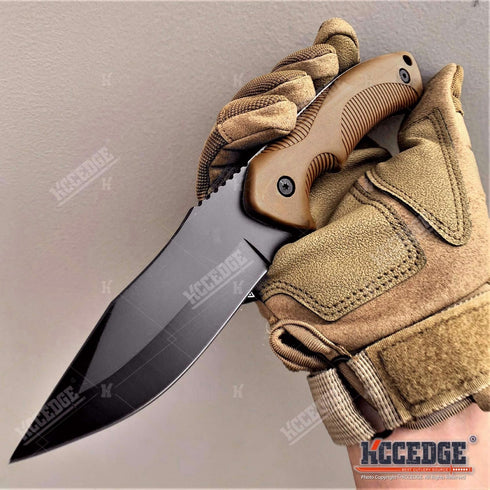 Tactical Knife Hunting Knife Survival Knife 9" Full Tang Fixed Blade Knives Camping Accessories Camping Gear Survival Kit Survival Gear And Equipment Tactical Gear 80213 (Coyote Brown) by KCCEDGE BEST CUTLERY SOURCE
