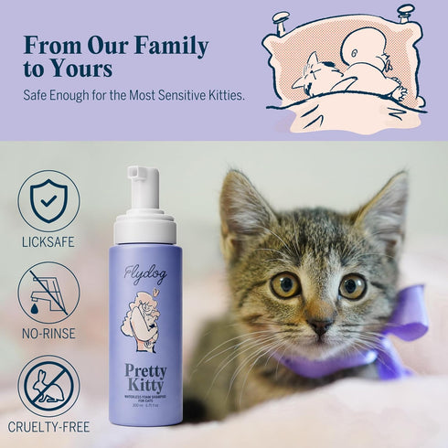 Pretty Kitty Waterless Cat Dry Shampoo with Grooming Glove No Rinse, Lick-Safe, Moisturizing for Dry Skin, Dandruff