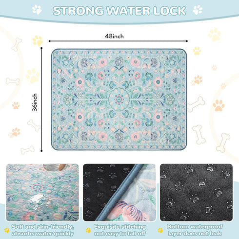2 Pack (36"x48") Lahome Washable Reusable Pee Pads for Dogs - Blue Botanical Floral Puppy Pads, Super Absorbent