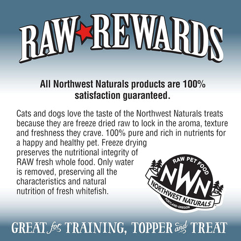 Northwest Naturals Raw Rewards Freeze-Dried Whitefish Treats for Dogs and Cats, 10 Oz, Healthy Bite-Sized Pieces