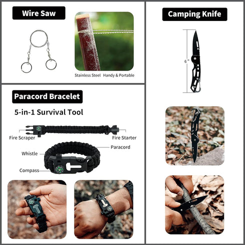 RHINO RESCUE Small First Aid Kit, Emergency Care Bag with Survival Tools for Car Camping Backpacking Hiking