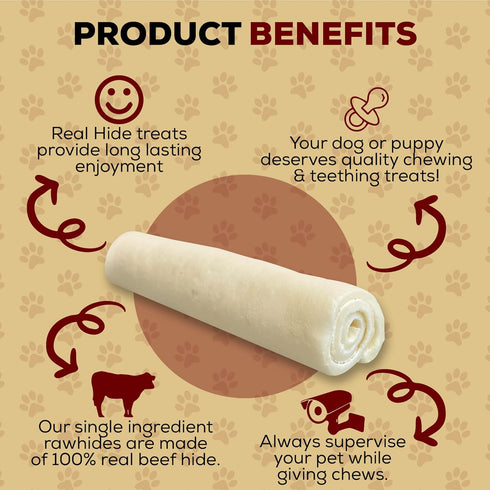 9-10 Inch 20 Count Real Hide | All Natural Dog Chew Treats - Premium Rawhide Rolls, - Long Lasting Grass Fed Free Range