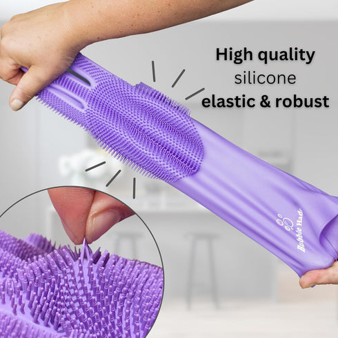 Dog Washing Gloves with Bristle Scrubbers, Reusable Silicone Gloves for Pet Bathing, Massaging & Grooming - Purple