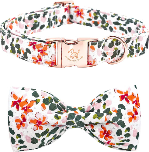 Elegant Little Tail Dog Collar with Bowtie, Adjustable Spring Flower Cute Pink Pet Collar Gift for X-Small Dogs