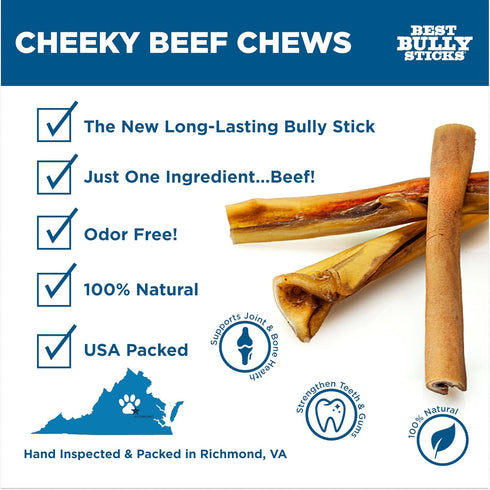6 Inch 5 Count (Pack 1) 100% Packed, Best Bully Sticks Cheeky Beef Treats - of - Single Ingredient, Grass-Fed, USA