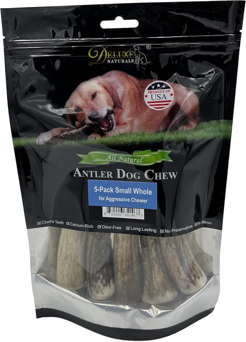 Elk Antler Chews for Dogs | Naturally Shed USA Collected Premium A-Grade Elk Antlers | 5-Pack Small Whole