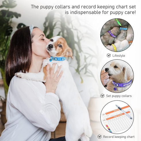 GAMUDA 12Pcs Reflective Puppy Collars, Soft Nylon Whelping Identification Collars, Glow in The Dark, Adjustable Buckle,