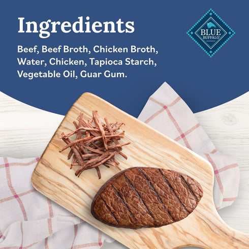 2.5-oz. 24-Count Blue Buffalo Tender Shreds Beef & Chicken Toppers in Savory Broth, Natural Dog Food Complement, Beef