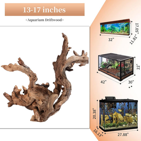majoywoo Natural Driftwood for Aquarium Decor, Reptile Decor, 13-17" Long, Over 1.3 lbs