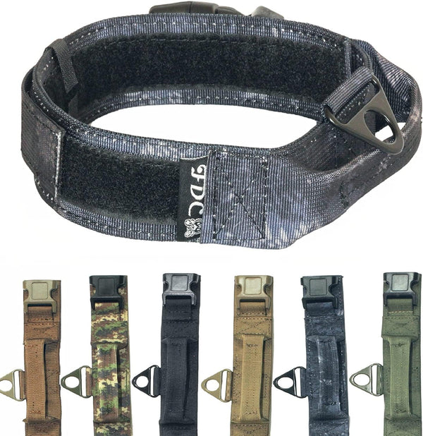 Heavy Duty Military Army Tactical K9 Dog Collars, Handle Hook & Loop, Width 1.5in, Plastic Buckle Medium Large (M: Neck
