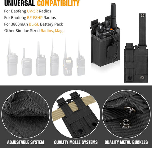 IronSeals Tactical Molle Adjustable Interphone Storage Bag, Outdoor Sports Radio Pouch for Two Ways Walkie-Talkie