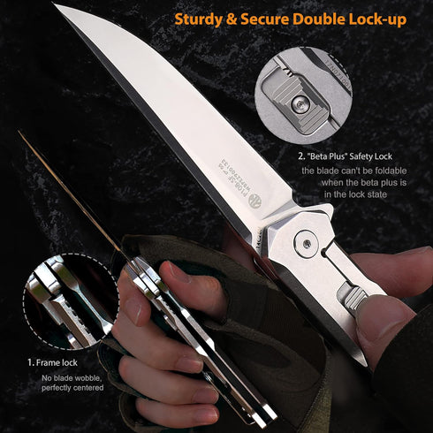 men,14C28N Lock,G10 p108 Tactical Folding Pocket Knife for Stainless Steel Blade,Frame Handle,EDC Small Camping Knives