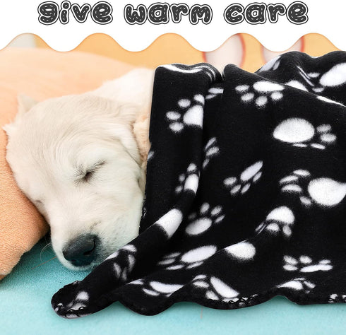 12 Tatuo Pieces Black Dog Blankets for Small Dogs Puppy Fleece Blanket Bulk Warm Felt Throw Spring Cute Paw Print Puppy