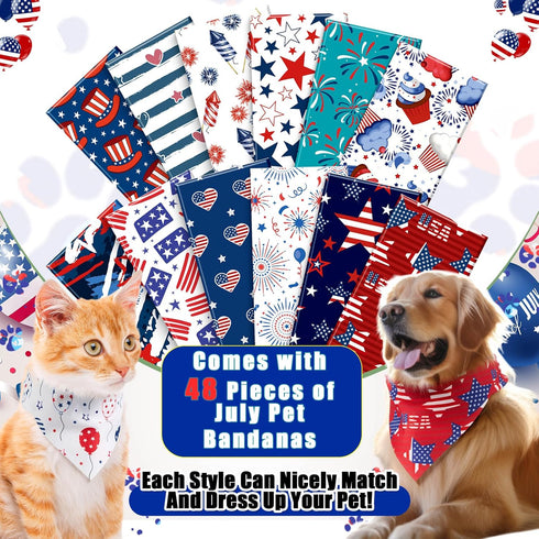 48 4th Sanwuta Pcs of July Dog Bandanas for Pets Dog Bandanas Gifts Independence Day Scarf Washable Triangle American