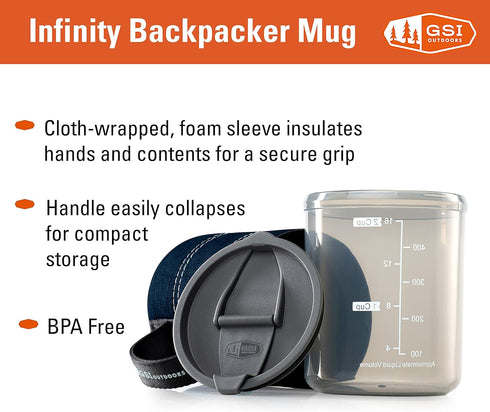 GSI Outdoors Infinity Backpacker Mug, Lightweight BPA-Free Coffee Cup for Travel and Camping (17 oz.)