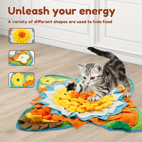 Kandishiex 23.62 23.62 inch Snuffle Mat for Dogs Cats Rabbits, Plush Fabric Flower Shape Slow Eating Mat with Anti-Slip