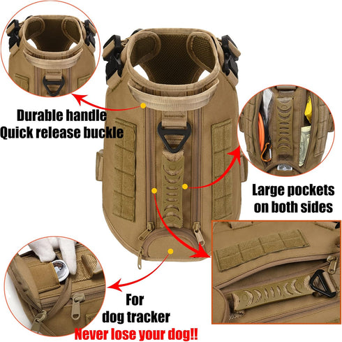 Tactical Dog Harness for Medium and Large Dogs - No Pull Adjustable Vest for Training, Hunting, Walking with Handle
