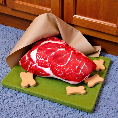 NexusPulse 2Pcs Realistic Food Dog Squeaky, Steak Plush Dog Toy, Stuffed Puppy Chew Toy with Squeaker, Soft Food Shape