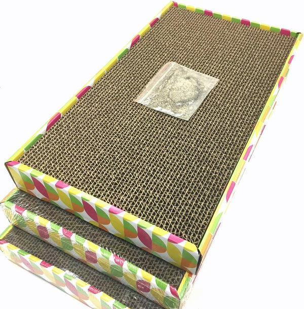 Irispets Cat Scratcher Cardboard, Wide Scratching Pad, 3 Pack with Catnip Included
