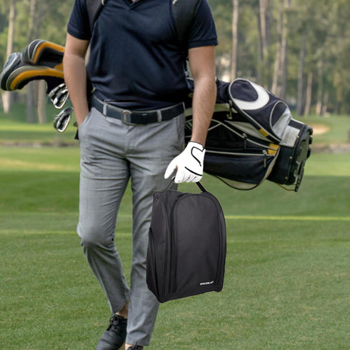 Golf Shoe Bag, Zipper Sports Shoe Strap Bag with Side Accessory Pocket for Golf Accessories (Black)