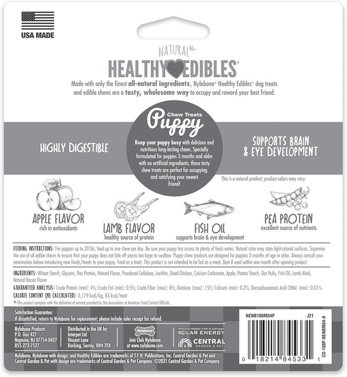 Nylabone Healthy Edibles Natural Puppy Chews, Long Lasting Treats for Puppies, Lamb & Apple Flavor, 4 Count