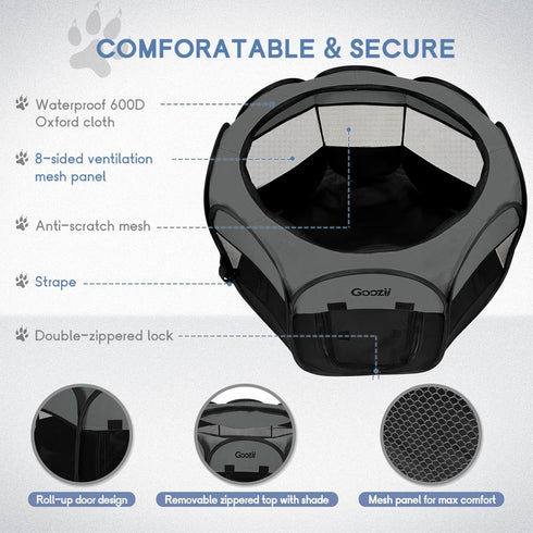 Portable Dog Playpen for Small Dogs, Collapsible Pet Cat Playpen with Zipper Top Cover for Indoor Outdoor Use (Small