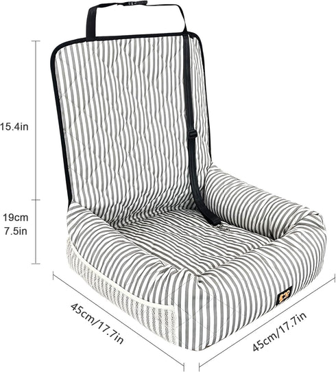 Portable Pet Car Seat for Small to Medium Dogs - Striped Booster Bed (Size M)