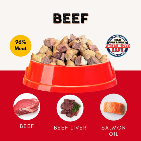 96% Nature's Diet Ready Raw Freeze-Dried Raw Dog Food, Beef, Human Grade, High Pressure Pasteurized (HPP), Meat, Organ