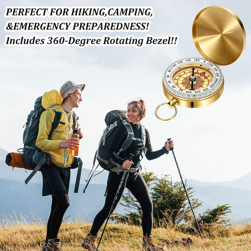 KFHENSOMR Brass Compass for Hiking Large Dial Pocket Compass with Keychain Loop Camping Survival Navigation Tool Ideal
