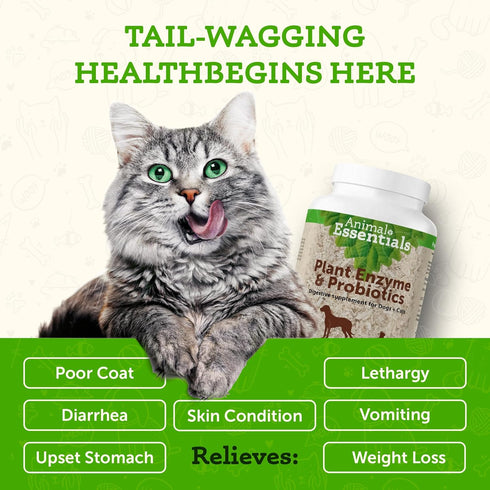 Animal Essentials Plant Enzyme & Probiotics - Digestive Supplement for Dogs & Cats, 10.6 Oz