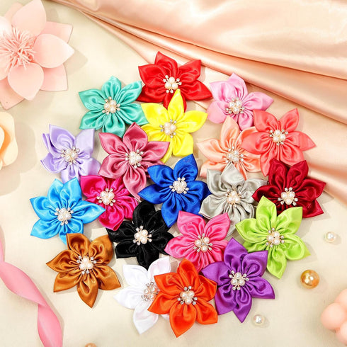 Reginary 20 Pcs Dog Collar Flowers, 3.35 Inch Multi Color Bow Ties for Puppy Dog Cat Collar Grooming Accessories