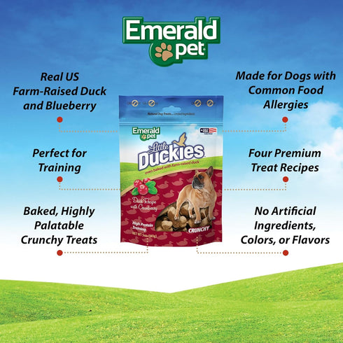 Emerald Pet Little Duckies Crunchy Natural Roasted Duck Dog Treats, Made in the USA