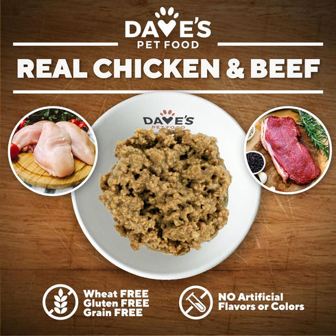13.2 oz (12 Pack) Dave's Pet Food Wet Dog Food & Topper (Chicken & Beef), Made in USA Naturally Healthy Canned